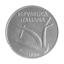 Moeda KM#93 10 Lire 1990 R FC Itália Europa Alumínio Ø23,25mm 1,6gr.