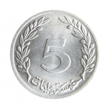 Moeda KM#282 5 Millimes 1960 FC Tunísia África Alumínio Ø23,97mm 1,5gr.
