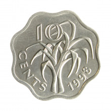 Moeda KM#49 10 Cents 1998 FC Suazilândia África Cobre R Níquel Ø22mm 3,6gr.