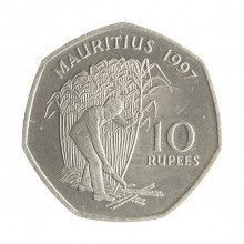 Moeda KM#61 10 Rupees 1997 SOB/FC Ilhas Maurício África Cobre R Níquel Ø27,5mm 10,1gr.