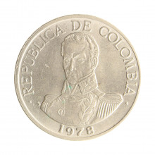 Moeda KM#258.2 1 Peso 1978 MBC Colômbia América Latão R Níquel Ø25,3mm 6,75gr.