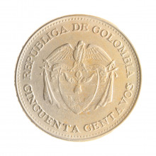 Moeda KM#217 50 Centavos 1959 MBC+ Colômbia América Cupro-níquel Ø30,5mm 12,5gr.