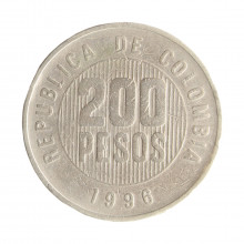 Moeda KM#287 200 Pesos 1996 MBC Colômbia América Latão R Níquel Ø24,4mm 7,08gr.