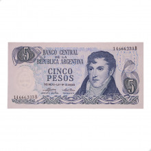 Cédula P#294a.2 5 Pesos 1974 Argentina América SOB/FE