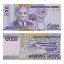 Cédula P#41 2000 Kip 2011 Laos Ásia FE