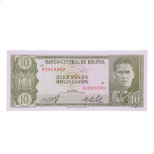 Cédula P#154 10 Pesos Bolivianos 1962 Bolívia América SOB/FE