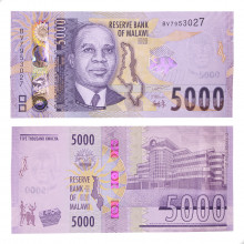 Cédula P#New 5000 Kwacha 2024 Malawi África SOB/FE