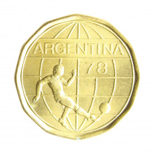 Moeda KM#76 50 Pesos 1977 FC Argentina América Copa do Mundo Argentina 78 Dodecagonal Bronze-Alumínio Ø23,5mm 5,75gr