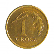Moeda Y#276 1 Groszy 1991 MW SOB Polônia Europa Latão Manganês Ø15,5mm 1,64gr