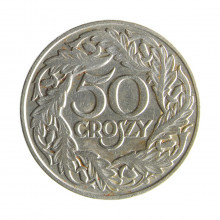 Moeda Y#13 50 Groszys 1923 SOB Polônia Europa Níquel Ø23mm 5gr
