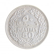 Moeda KM#17 50 Piastres 1952 MBC Líbano Ásia Cedro do Líbano Prata Ø24mm 5gr