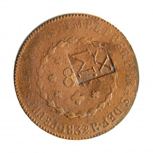 Moeda C-774 80 Réis 1832 R BC/MBC c/ Carimbo Falso de Época Cobre Ø?mm ?gr.