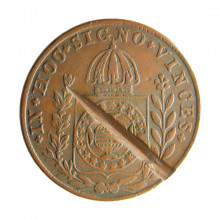 Moeda C-749 40 Réis 1832 R MBC c/ Talho da Leio Cobre Ø35mm 14,34gr.