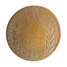 Moeda C-605a 40 Réis 1824 R BC/MBC c/ Carimbo Geral 20 Disco Grosso Cobre Ø35mm 14,34gr.