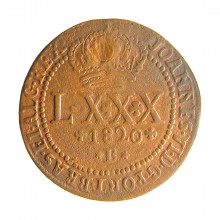 Moeda C-492 LXXX Réis 1820 B MBC Cobre Ø42mm 28,68gr.