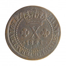 Moeda C-503 X Réis 1821 R BC/MBC Cobre Ø25mm 3,58gr.