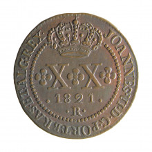 Moeda C-508 XX Réis 1821 R SOB Cobre Ø30mm 7,17gr.