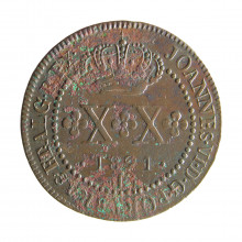 Moeda C-508 XX Réis 1821 R BC/MBC Cobre Ø30mm 7,17gr.