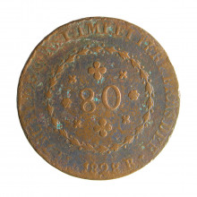 Moeda C-618 80 Réis 1828 R BC Cobre Ø40mm 28,68gr.