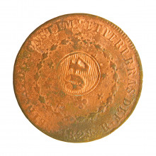 Moeda C-627 80 Réis 1828 R UTG c/ Carimbo Geral de 40 Cobre Ø40mm 28,68gr.