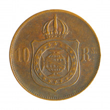 Moeda B-785 10 Réis 1869 MBC+ c/ Ponto no S Bronze Ø20mm 3,5gr.