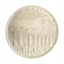 Moeda P-721 5000 Réis 1936 MBC/SOB Santos Dumont Prata 600 Ø27,5mm 10gr.