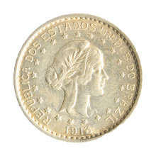 Moeda P-706 500 Réis 1913 A SOB Estrelas Soltas Prata 0.900 Ø22mm 5gr.