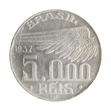 Moeda P-722 5000 Réis 1937 MBC/SOB Santos Dumont Prata 0.600 Ø27.5mm 10gr.