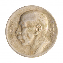 Moeda P-722 5000 Réis 1937 MBC Santos Dumont Prata 0.600 Ø27.5mm 10gr.