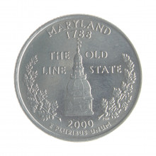 Moeda KM#306 Quarter Dollar Estado Maryland 2000 D FC USA América Cupro-Níquel Ø24,26mm 5,67gr.
