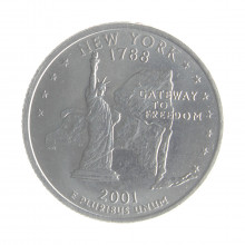 Moeda KM#318 Quarter Dollar Estado New York 2001 D FC USA América Cupro-Níquel Ø24,26mm 5,67gr.