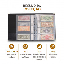 Coleção de Cédulas do Brasil Cruzeiro ao Real 1944 - 2026 Por Tipo Semicompleto (68 de 101) Bom Estado de Conservação