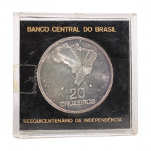 Moeda P-724 20 Cruzeiros 1972 SOB/FC Sesquicentenário da Independência Prata 900 Ø34,1mm 18,04gr. C/ Acrílico