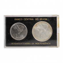 Blister 2 Moedas P-724 e V-324 1972 SOB Sesquicentenário da Independência C/ Acrílico