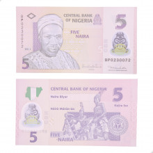 Cédula P#38c 5 Naira 2011 Polímero Nigéria África FE
