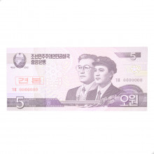 Cédula P#58s 5 Won 2002 Specimen Coreia do Norte Ásia FE