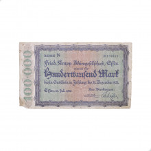 Cédula Notgeld 100000 Marks 1923 Krupp Essen Alemanha Europa UTG