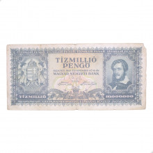 Cédula P#123 10000000 Pengos 1945 c/ Rasgo Hungria Europa BC