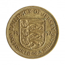 Moeda KM#22 ¼ Shilling 1957 MBC Jersey Europa Efigie Rainha Elizabeth II Latão Revestido de Níquel Ø21,1mm 4,65gr