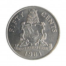 Moeda KM#19 50 Cents 1981 MBC+ Bermudas América Efigie Rainha Elizabeth II Cuproníquel Ø30,3mm 12,6gr
