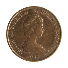 Moeda KM#1 1 Penny 1984 MBC Santa Helena África Efigie Rainha Elizabeth II Bronze Ø20,32mm 3,56gr