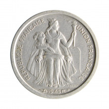 Moeda KM#1 50 Centimes 1949 MBC Nova Caledônia Oceania Alumínio Ø18mm 0,7gr