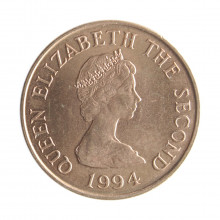 Moeda KM#54b 1 Penny 1994 SOB/FC Jersey Europa Busto Rainha Elizabeth II Aço Revestido de Cobre Ø20,32mm 3,55gr