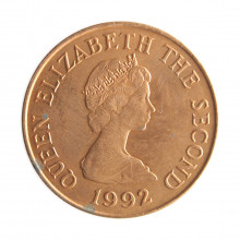 Moeda KM#55b 2 Pence 1992 MBC+ Jersey Europa Busto Rainha Elizabeth II c/ pintas Aço Revestido de Cobre Ø25,91mm 7gr