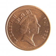 Moeda KM#49a 1 Cent 1992 FC Fiji Oceania Busto Rainha Elizabeth II Zinco Revestido de Cobre Ø17,5mm 1,6gr