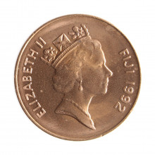 Moeda KM#50a 2 Cents 1992 FC Fiji Oceania Busto Rainha Elizabeth II Zinco Revestido de Cobre Ø21,1mm 3,15gr