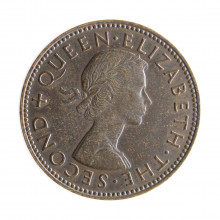 Moeda KM#23.2 ½ Penny 1962 MBC Nova Zelândia Oceania Busto Rainha Elizabeth II Bronze Ø25,4mm 5,6gr