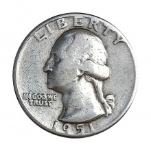 Moeda KM#164 Quarter Dollar 1951 MBC Estados Unidos da América América George Washington Prata Ø24,3mm 6,25gr