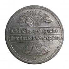 Km#27 50 Pfenning 1921 D SOB/FC Alemanha Europa Império Alemão