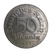 Km#27 50 Pfenning 1921 D SOB/FC Alemanha Europa Império Alemão